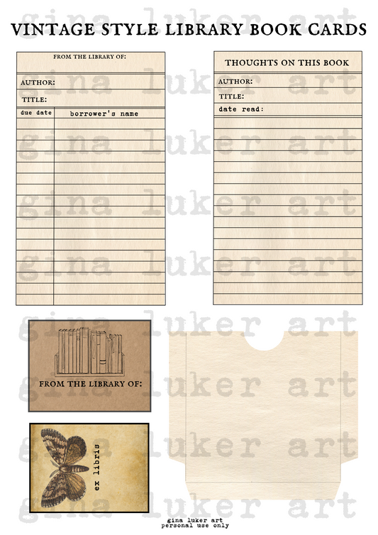 Vintage Style Library Book Cards Printable